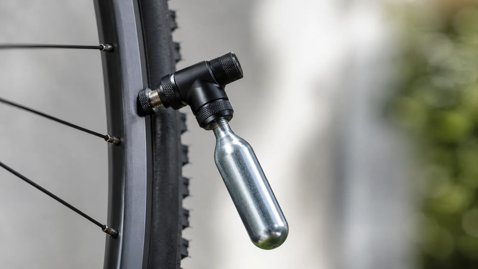 CO2-pump ehk inflaator täidab jalgratta rehvi ballooniga