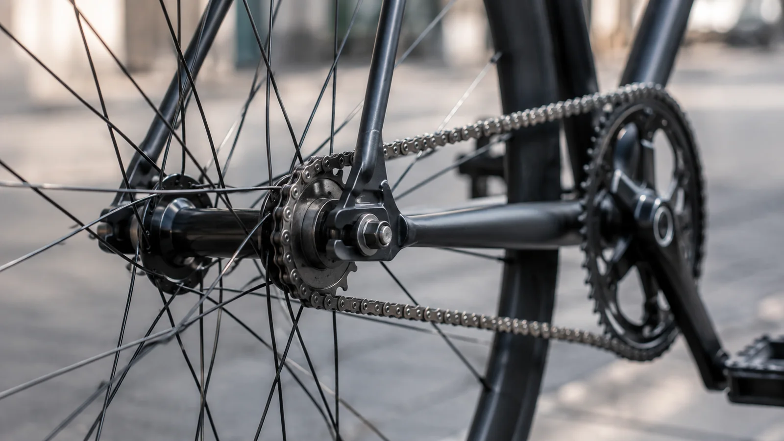 Fixie flip-flop tagarumm ja ühekäiguline ülekanne lähivõttes